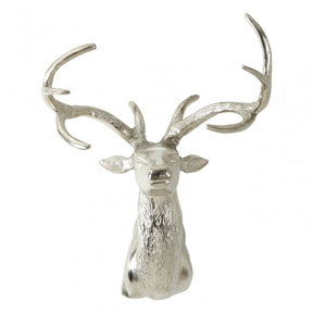Wall Mounted Stag with Curved Antlers, Aluminium, Nickel, Silver