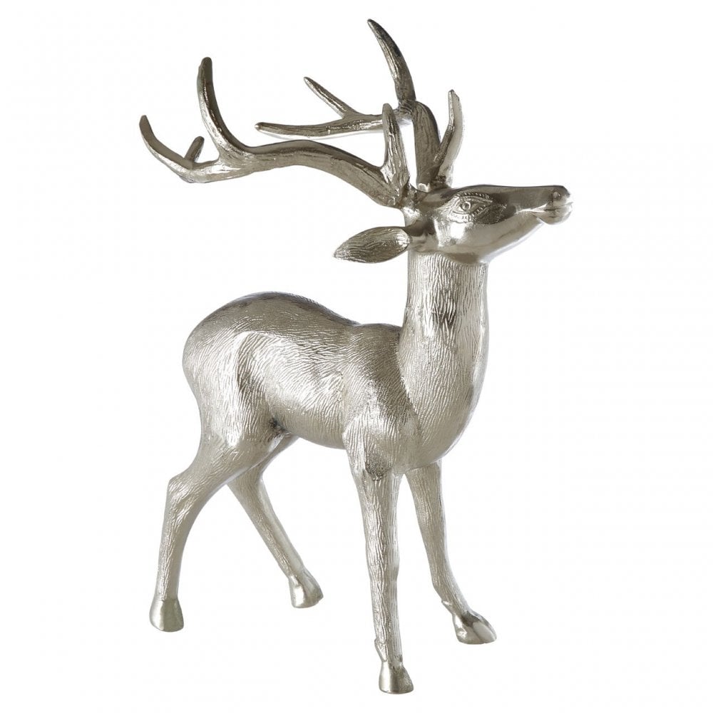 Small Floor Standing Stag Nickel Finish, Aluminium, Nickel, Silver
