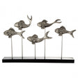 Complements School of Fish Sculpture, Aluminium, Iron, Mango Wood, Silver
