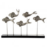 Complements School of Fish Sculpture, Aluminium, Iron, Mango Wood, Silver