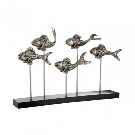 Complements School of Fish Sculpture, Aluminium, Iron, Mango Wood, Silver