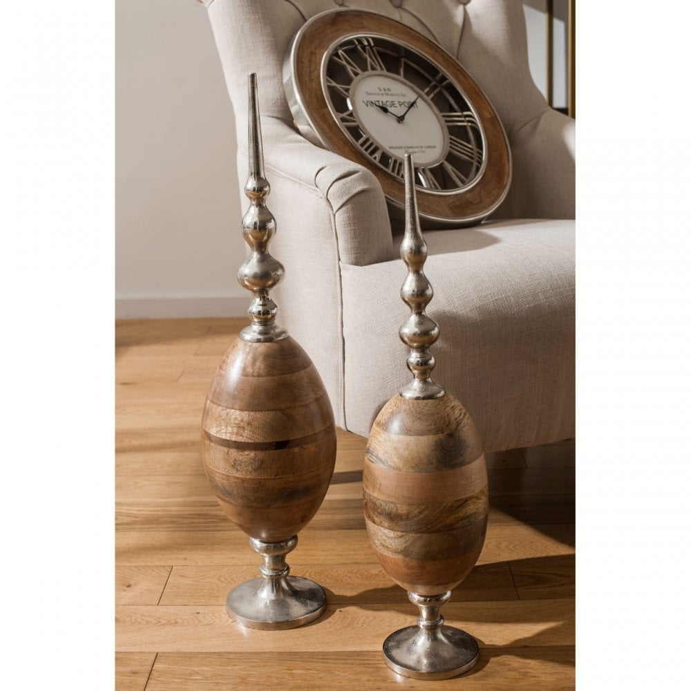 Hampstead Obelisk Ornament, Aluminium, Mango Wood, Brown