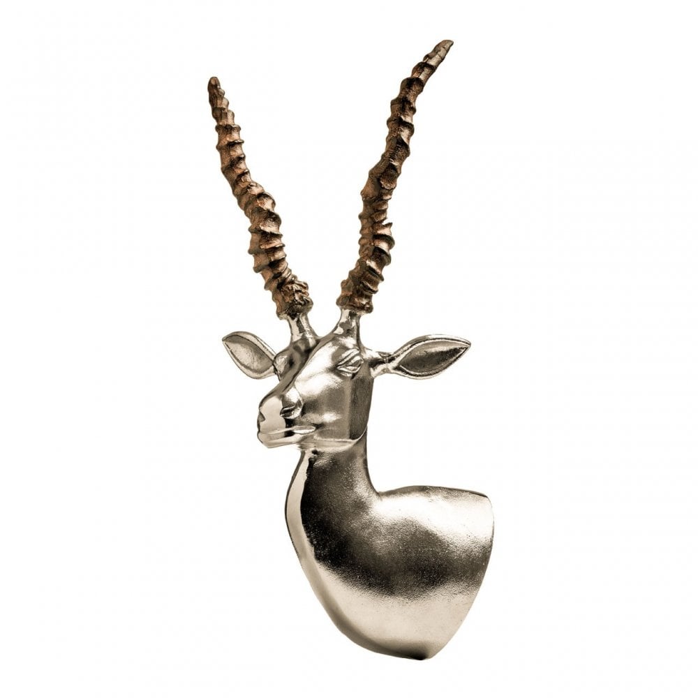 Gazelle Head Sculpture, Aluminium, Nickel, Silver