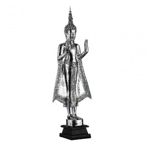 Buddha Sculpture, Polyresin, Silver
