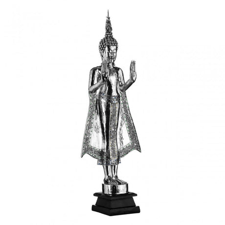 Buddha Sculpture, Polyresin, Silver