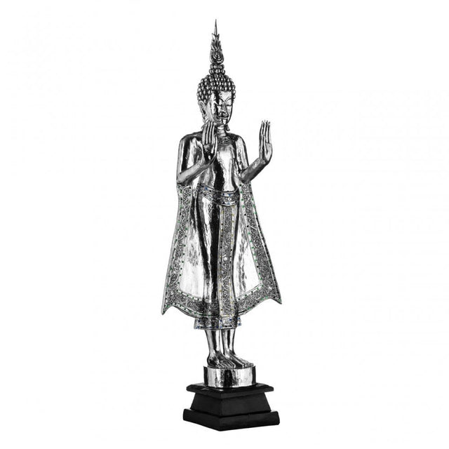 Buddha Sculpture, Polyresin, Silver