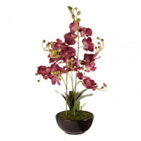 Purple Orchid Plant with Black Ceramic Pot, Ceramic, Fabric, Foam, Purple