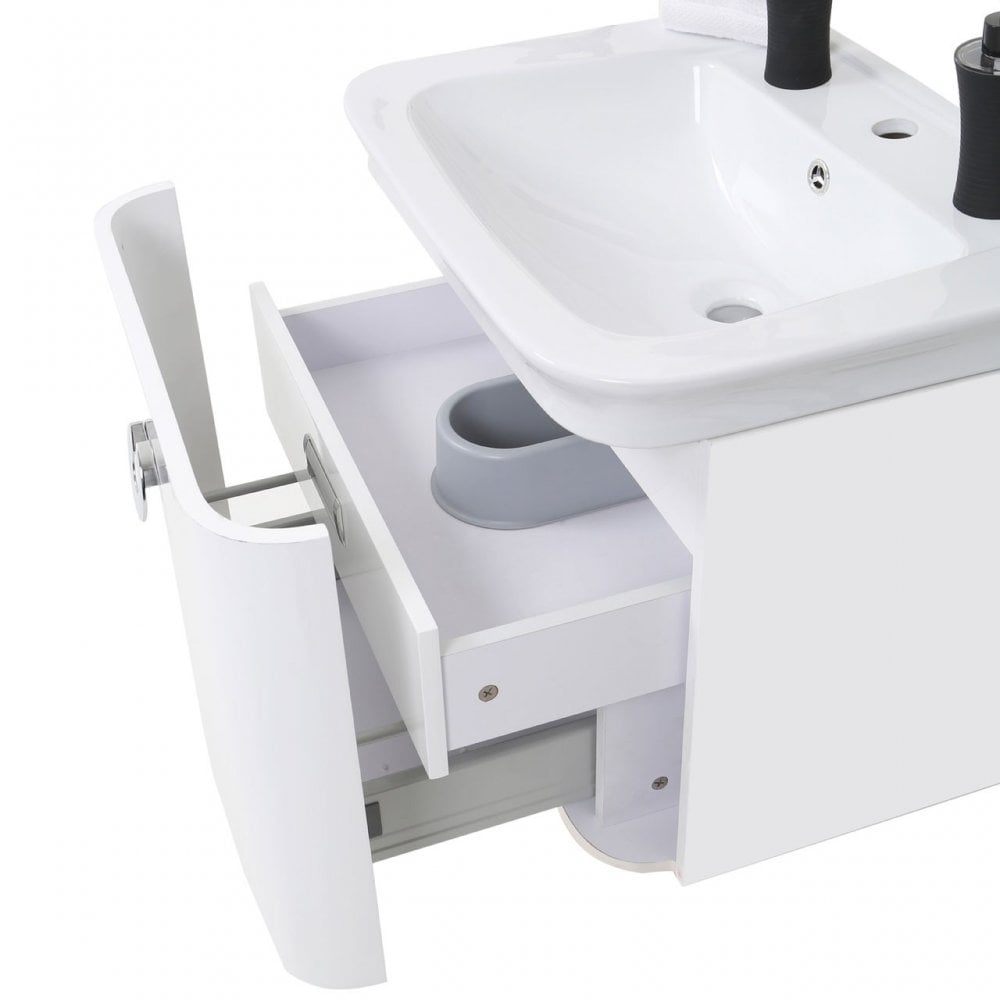 Glare Under Basin Cabinet Set, Ceramic, High Gloss, White
