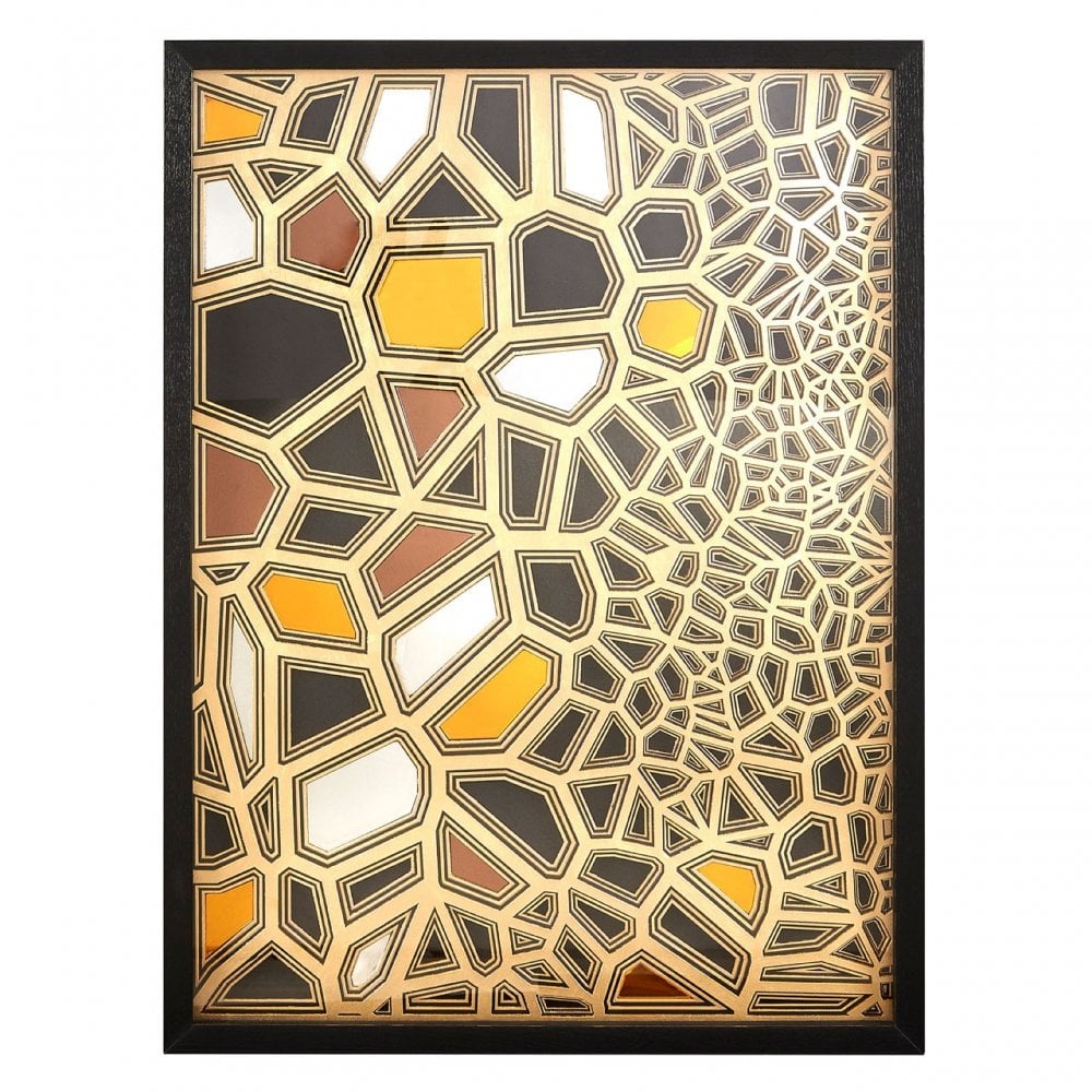 Modello Gold/Black Paper Sculpture Wall Art, Glass, Pine Wood, Gold