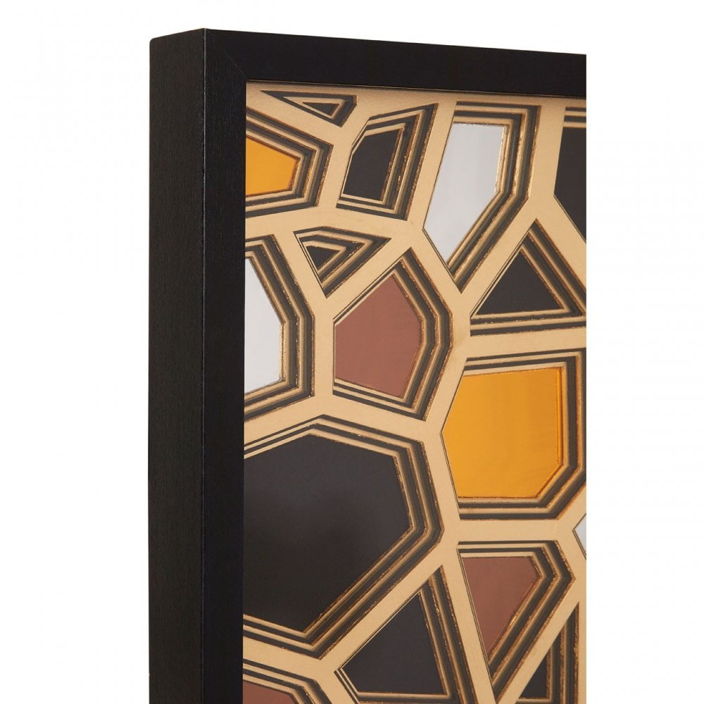 Modello Gold/Black Paper Sculpture Wall Art, Glass, Pine Wood, Gold