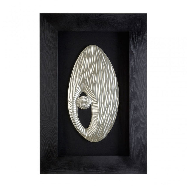 Framed Oval Side Hole Wall Art, Wood, Silver