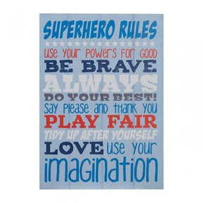 Kids Super Hero Rules, Wood, Blue