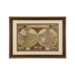 Framed World Map Wall Art, Glass, Polyresin, Multi-Coloured