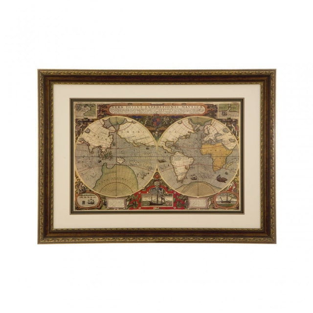 Framed World Map Wall Art, Glass, Polyresin, Multi-Coloured