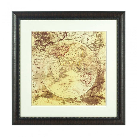 Framed Vintage Map Wall Art, Glass, Polyresin, Multi-Coloured