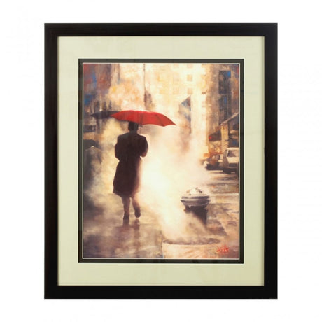 Framed Man Under Umbrella Wall Art, Glass, Polyresin, Multi-Coloured