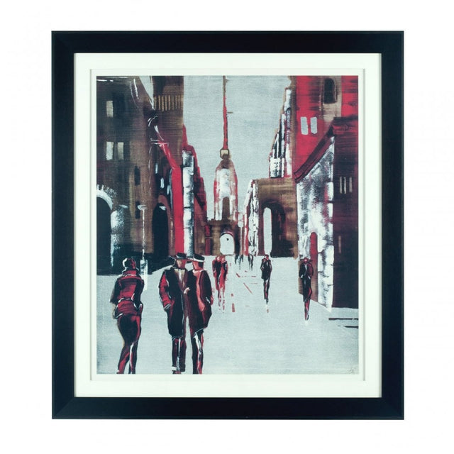 Framed Drawing City Wall Art, Glass, Polyresin, Multi-Coloured