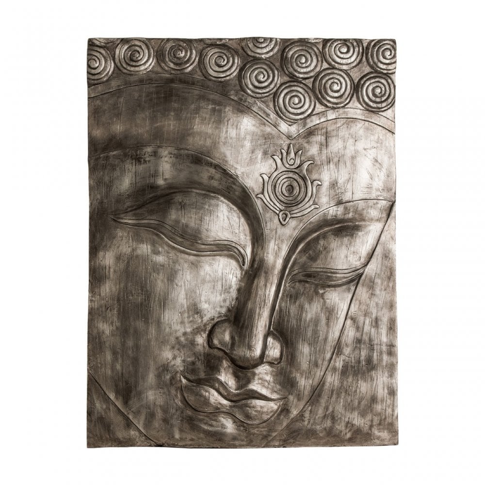 Buddha Wall Plaque, Polyresin, Silver