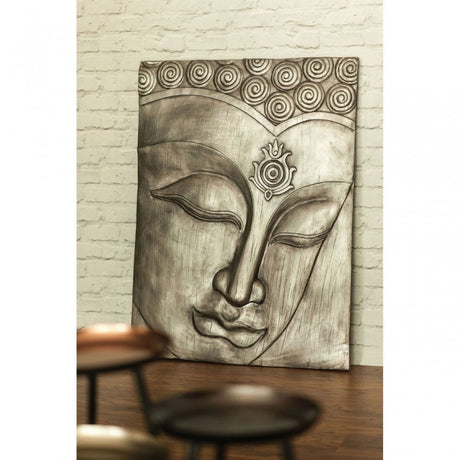 Buddha Wall Plaque, Polyresin, Silver