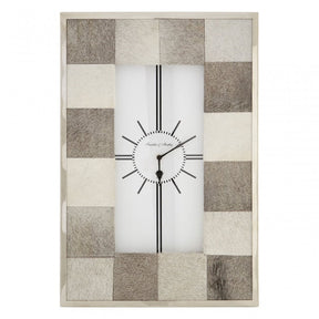 Tuskin Patchwork Wall Clock, Cowhide, Stainless Steel, Grey
