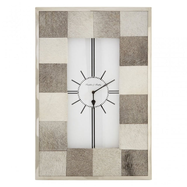 Tuskin Patchwork Wall Clock, Cowhide, Stainless Steel, Grey
