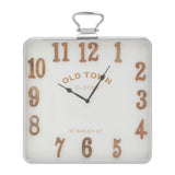 Townhouse Pocket Style Square Wall Clock, Aluminium, Wood, White