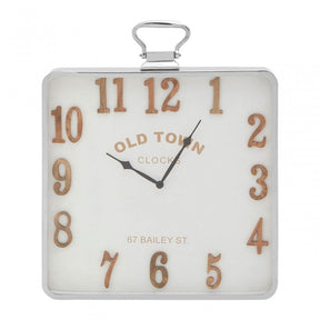 Townhouse Pocket Style Square Wall Clock, Aluminium, Wood, White