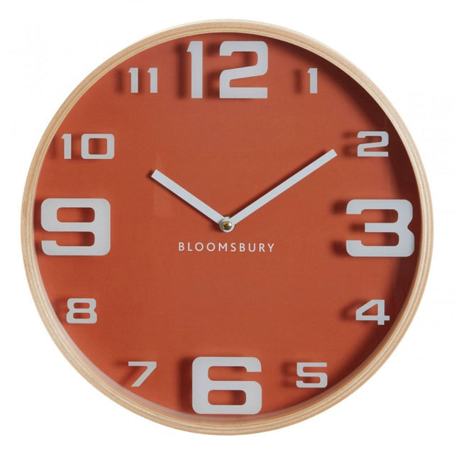 Vitus Orange Wood Large Numbers Wall Clock, Glass, Wood, Orange