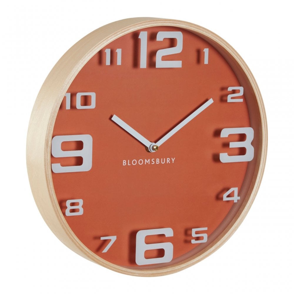 Vitus Orange Wood Large Numbers Wall Clock, Glass, Wood, Orange