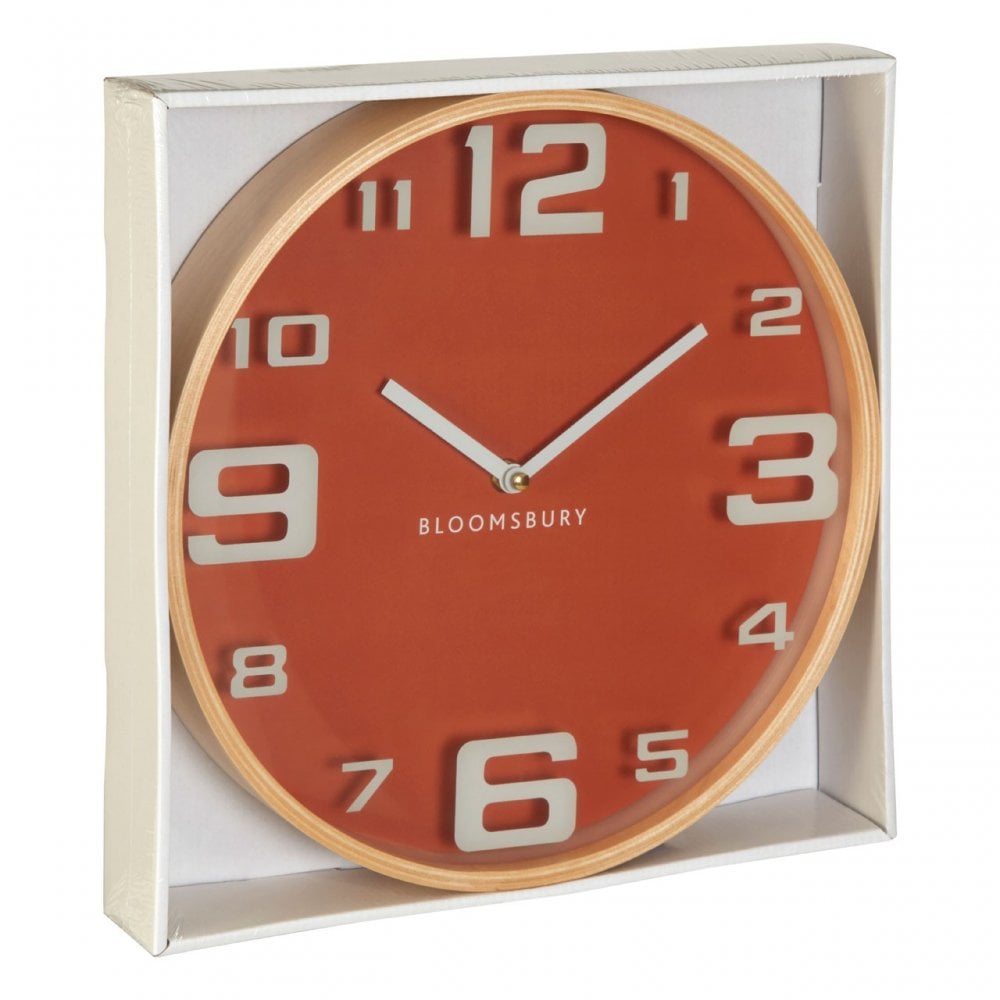 Vitus Orange Wood Large Numbers Wall Clock, Glass, Wood, Orange