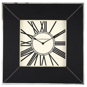 Tuskin Wall Clock, Glass, Leather, Stainless Steel, Black