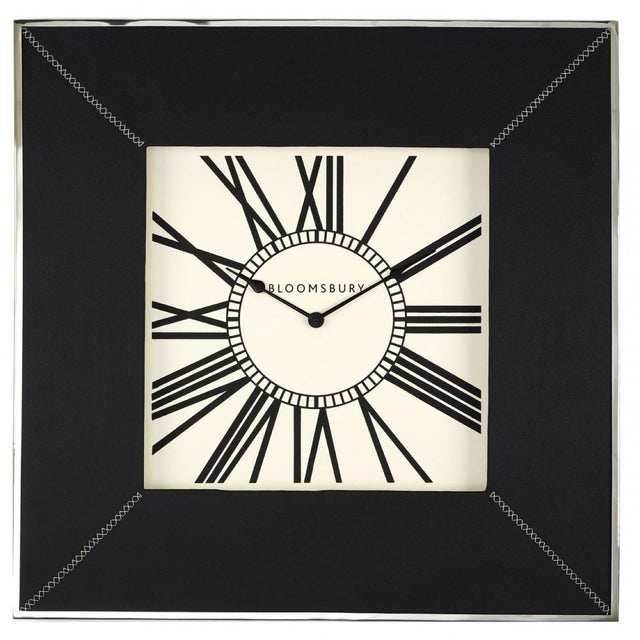 Tuskin Wall Clock, Glass, Leather, Stainless Steel, Black