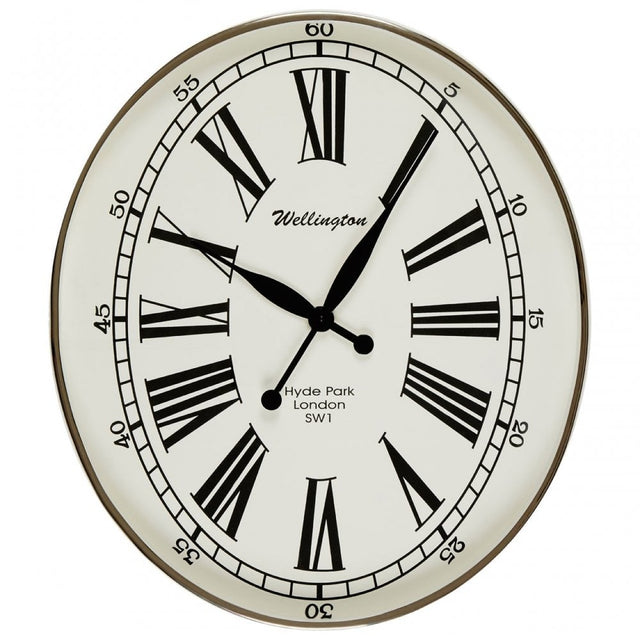 Townhouse Wall Clock, Glass, Stainless Steel, White