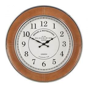 Oxlane Oxlane Churchill Wall Clock, Genuine Leather, Steel, Brown