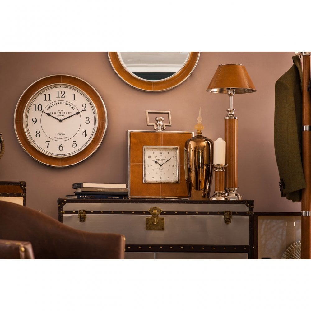 Oxlane Oxlane Churchill Wall Clock, Genuine Leather, Steel, Brown