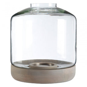 Jain Large Hurricane Candle Holder, Glass, Mango Wood, Natural