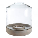 Jain Large Hurricane Candle Holder, Glass, Mango Wood, Natural