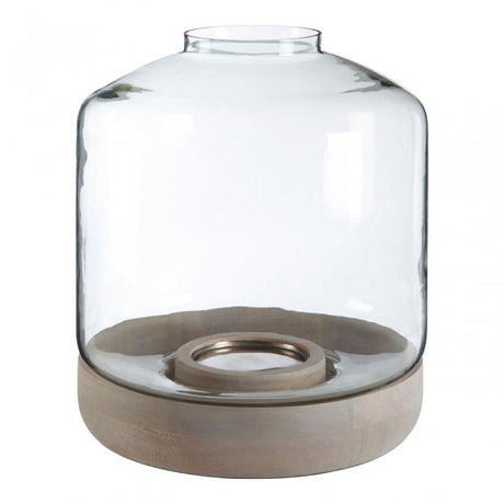 Jain Large Hurricane Candle Holder, Glass, Mango Wood, Natural