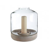 Jain Large Hurricane Candle Holder, Glass, Mango Wood, Natural