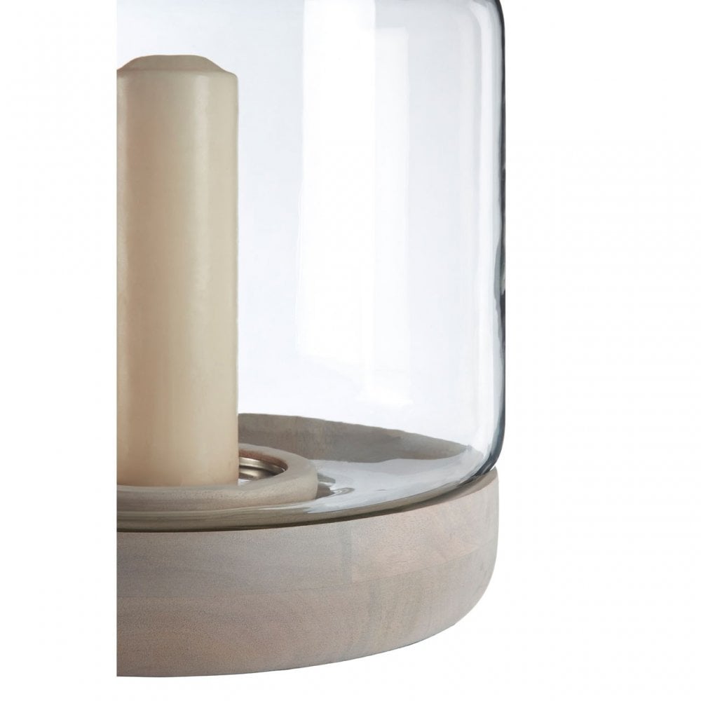 Jain Large Hurricane Candle Holder, Glass, Mango Wood, Natural