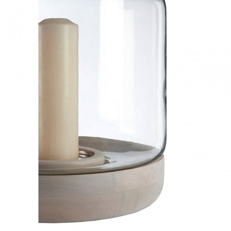 Jain Large Hurricane Candle Holder, Glass, Mango Wood, Natural
