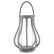 Jain Curved Wood Lantern, Leather, Glass, Mango Wood
