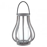 Jain Curved Wood Lantern, Leather, Glass, Mango Wood