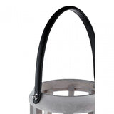 Jain Curved Wood Lantern, Leather, Glass, Mango Wood