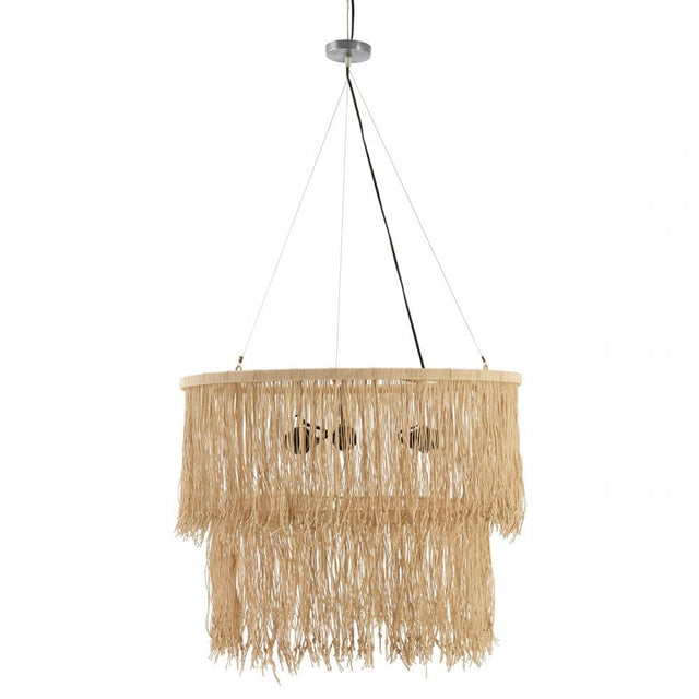 Festuel Cream Leather Ceiling Light, Chrome Wire, Cream