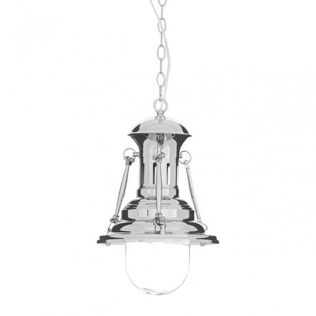Luthor Small Lighthouse Pendant Light, Chrome, Glass, Iron, Silver