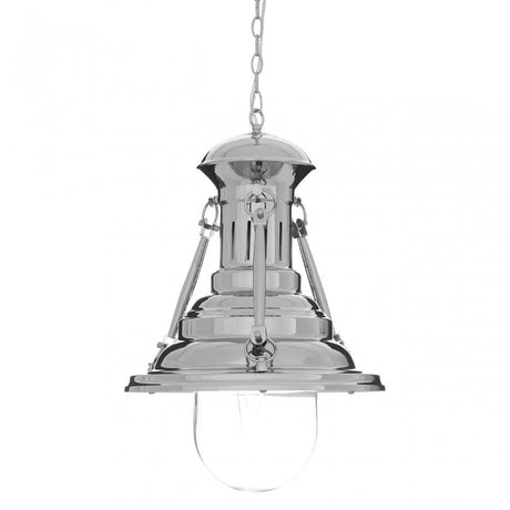 Luthor Large Lighthouse Pendant Light, Chrome, Glass, Iron, Silver