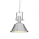 Luthor Medium Chrome Pendant Light, Chrome, Glass, Iron, Silver