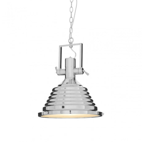 Luthor Medium Chrome Pendant Light, Chrome, Glass, Iron, Silver