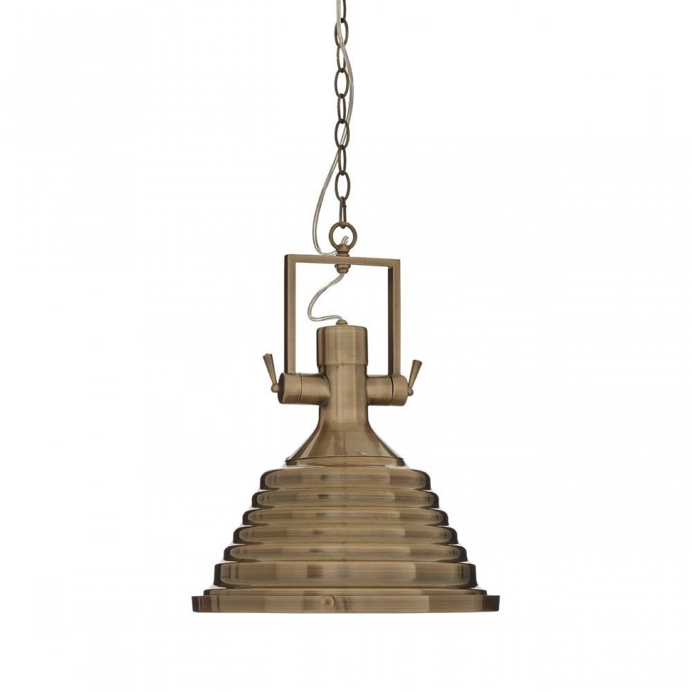 Luthor Medium Antique Brass Pendant Light, Chrome, Glass, Iron, Brass